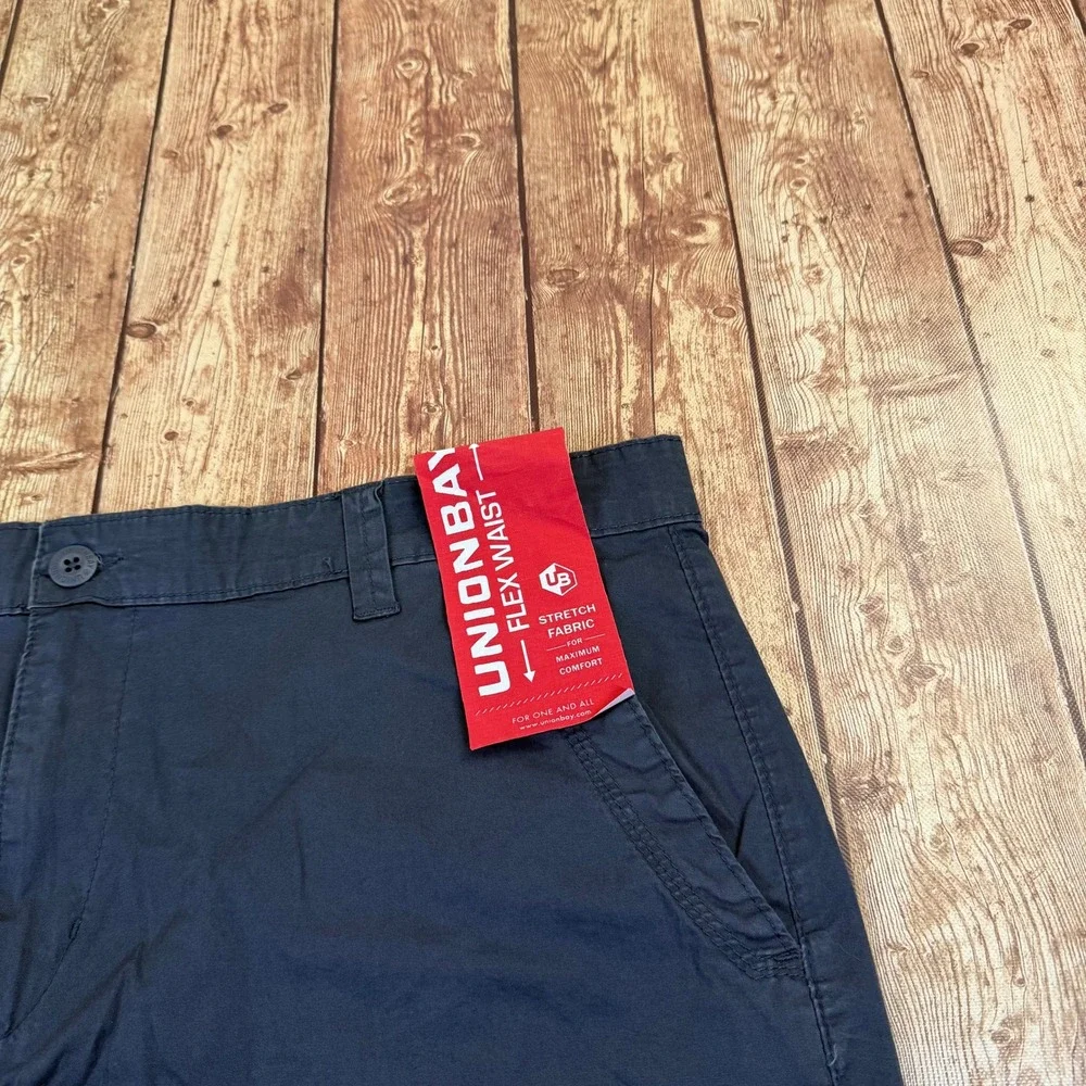 Unionbay Flex Waist Cargo Shorts Mens 42 Navy Blue Stretch Cotton